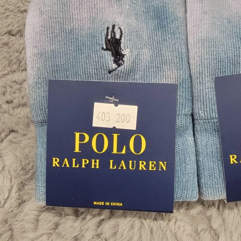 Polo Ralph Lauren Socks Mens 10-13 Cloud Wash Blue Pony Mid Calf Crew 2 Pairs